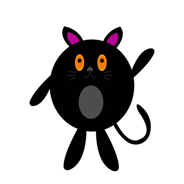 Gato Negro Gordo Con Brillantes Ojos Anaranjados Personaje Dibujos Animados — Vector de stock