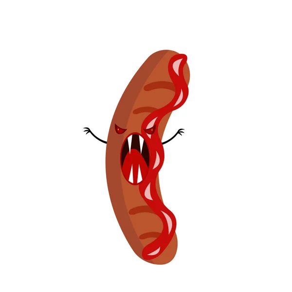 Personagem Desenho Animado Monstro Salsicha Frito Com Olhos Vermelhos Longos —  Vetores de Stock