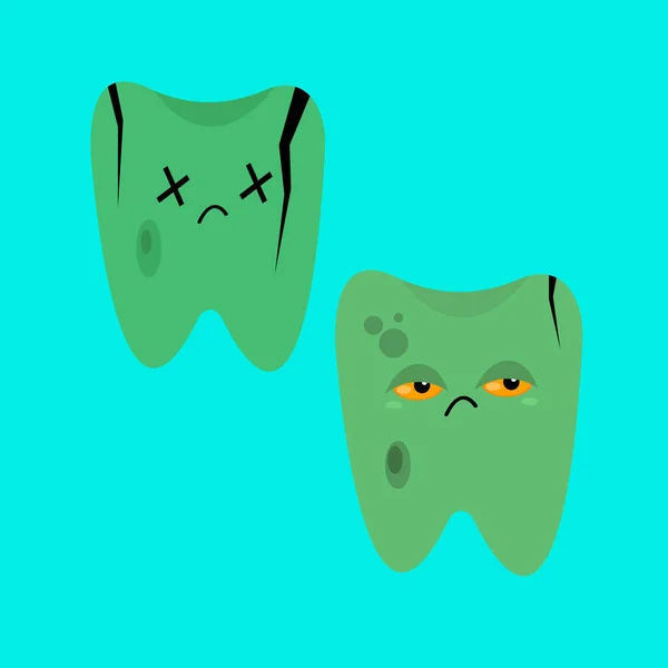 Dents Foncées Malades Avec Fissures Taches Sales Émotion Tristesse Concept — Image vectorielle