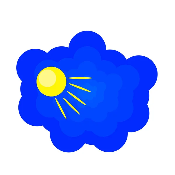 Ярко Желтое Солнце Лучами Фоне Пушистых Голубых Облаков Природа Погодная — стоковый вектор