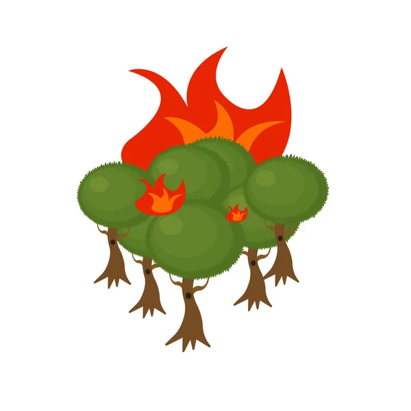 Огонь Лесу Пылающих Зеленых Деревьев Концепция Экологии Объекта Природы Белом — стоковый вектор