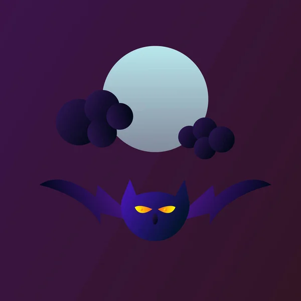 Bat Bright Orange Eyes Flies Background Moon Night Sky Halloween — Stock Vector