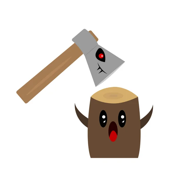 Log Angry Cartoon Character Sharp Fangs Scared Wood Woodworking Concept — Vetor de Stock