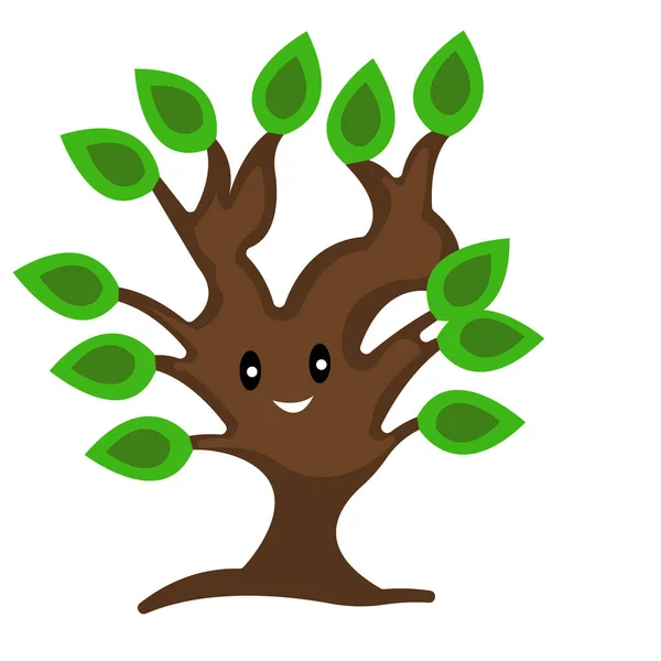 Árbol Del Bosque Positivo Con Encantadora Sonrisa Blanca Con Ojos — Vector de stock