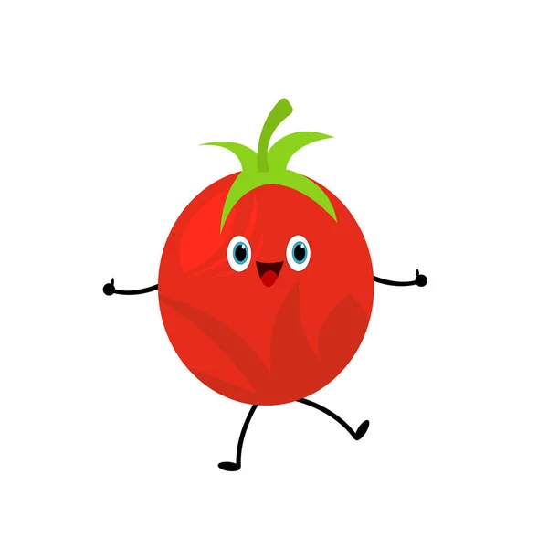 他竖起大拇指 欢快地跳着红番茄蔬菜舞 在白色的背景下嬉笑着 表示赞成农业和收获的概念 — 图库矢量图片