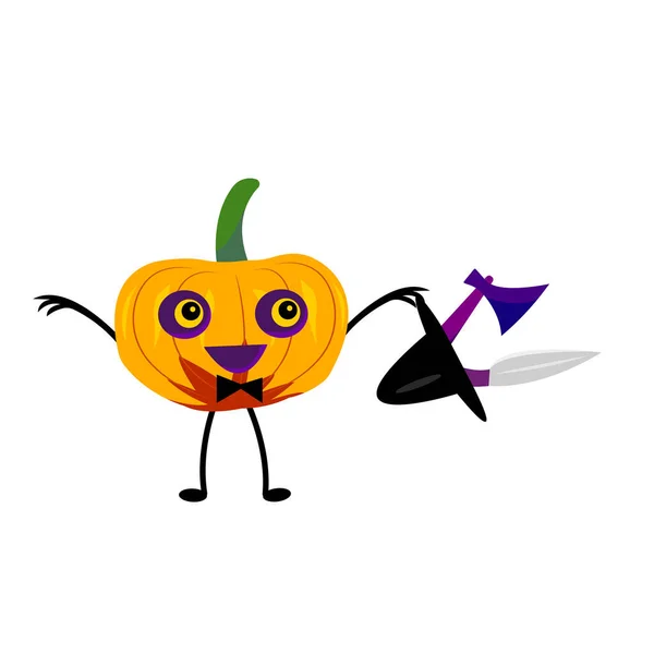 Roztomilé Monstrum Dýně Pro Halloween Karikatura Postava Zářícíma Oranžovýma Očima — Stockový vektor