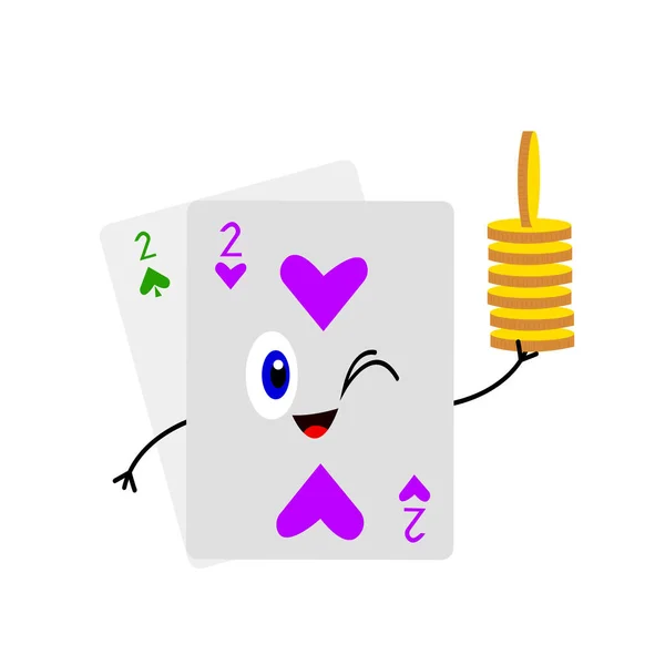 Casal Deuces Cartão Poker Combinação Desenhos Animados Personagem Pisca Sorri —  Vetores de Stock