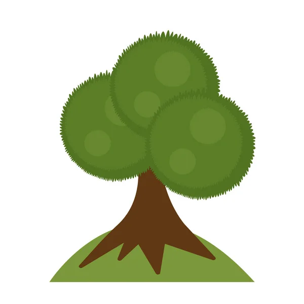 Лесное Дерево Широким Коричневым Стволом Зеленой Верхней Концепцией Лесных Растений — стоковый вектор