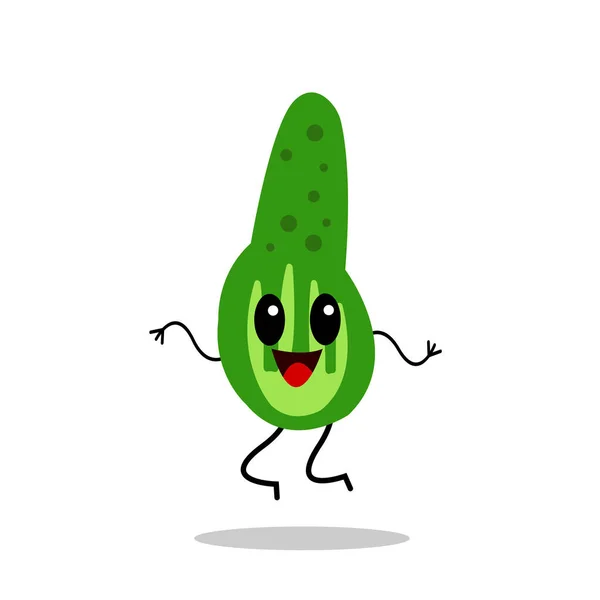 Yeşil Salatalık Beyaz Bir Karikatürde Zıplıyor Dans Ediyor Aktif Karakter — Stok Vektör