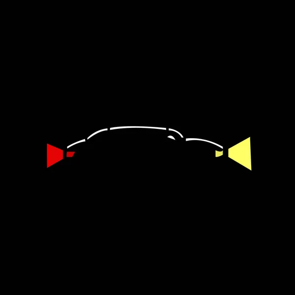 Schets Van Een Auto Met Lichtgevende Koplampen Een Zwarte Achtergrond — Stockvector