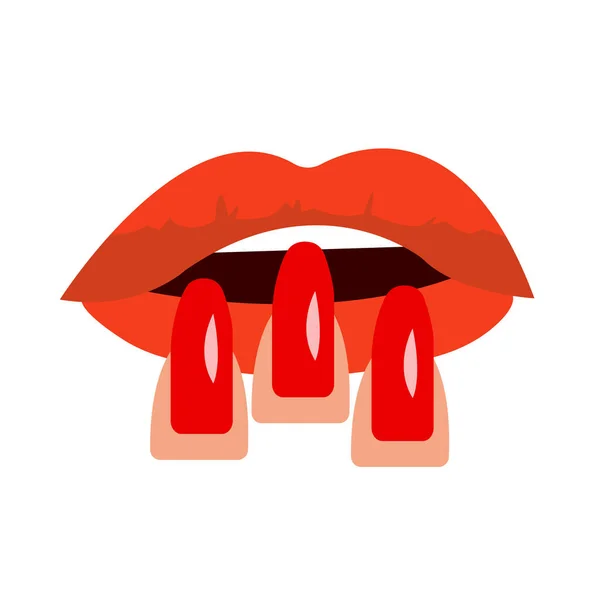 Weibliche Lippen Und Rot Glänzende Nägel Maniküre Und Kosmetikkonzept Objekt — Stockvektor