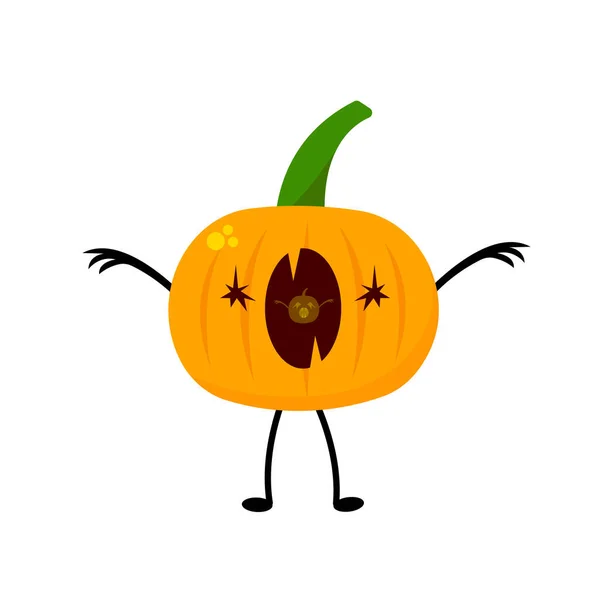 ハロウィーンのための伝統的なオレンジの野菜の中のカボチャの幽霊白い背景に秋の休日と神秘主義のオブジェクトの精神の概念 — ストックベクタ