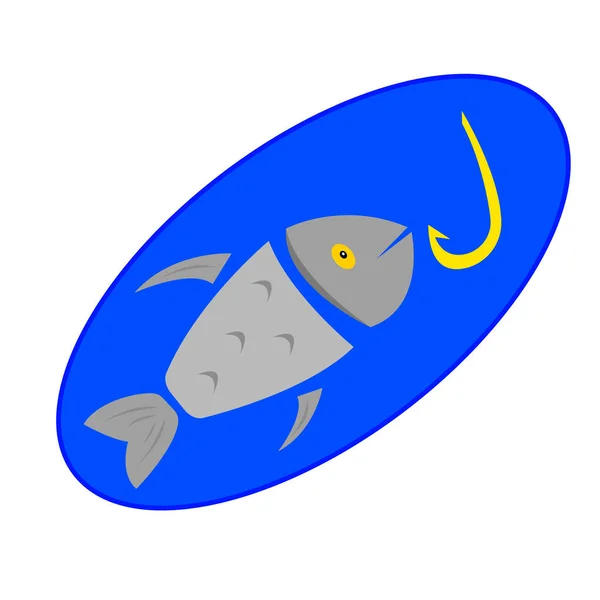 Pesce Gancio Uno Sfondo Blu Pesca Hobby Concept Logo Design — Vettoriale Stock