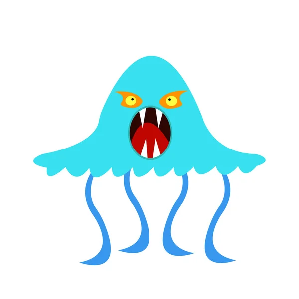 口と鋭い牙を持つモンスター海のクラゲ ハロウィンのコンセプトと白い背景にデザインのための危険な動物のオブジェクト — ストックベクタ