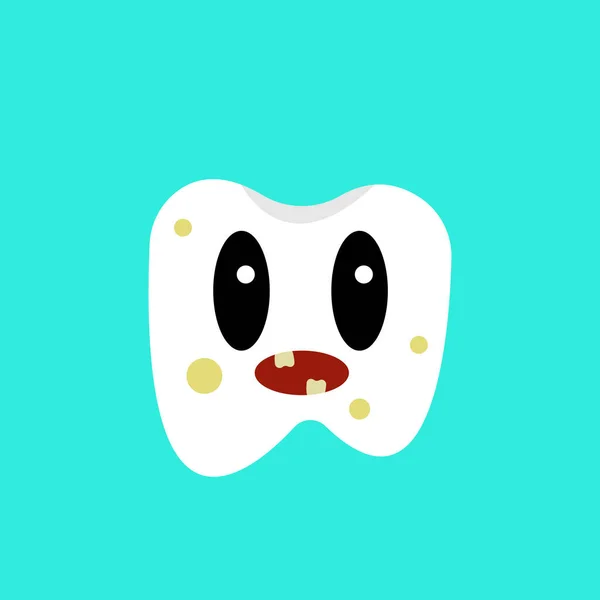 Kreslený Znak Špinavý Zub Kulatými Skvrnami Modrém Pozadí Koncept Hygieny — Stockový vektor