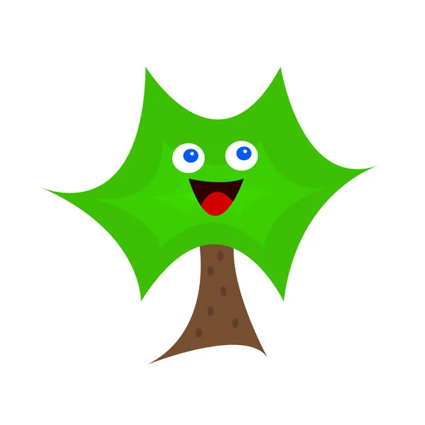 Árbol Con Verde Superior Riendo Personaje Dibujos Animados Con Ojos — Vector de stock