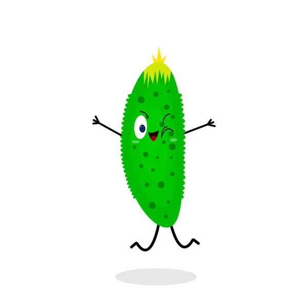 Pepino Verde Con Granos Oscuros Redondos Patrones Personaje Dibujos Animados — Vector de stock