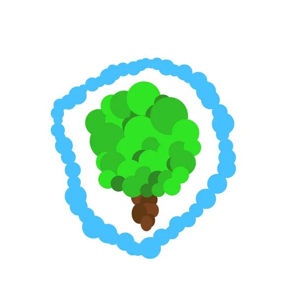 Natürliches Logo Üppiger Baum Mit Grünen Blättern Und Blauem Rahmen — Stockvektor