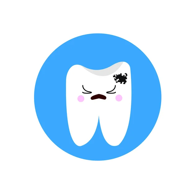 Zahn Mit Dunklem Loch Und Rissen Leidet Unter Schmerzen Zeichentrickfigur — Stockvektor