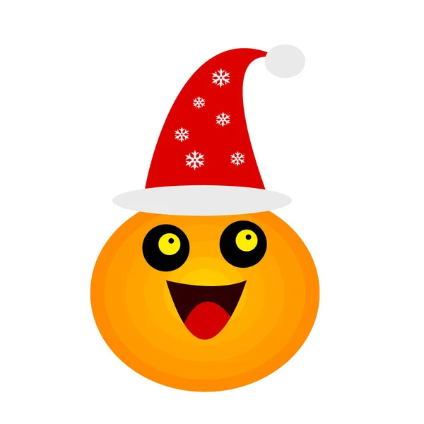 Mandarin Santa Hat Patterns Snowflakes Emotion Joy Cute Smile Fruit — Stock Vector
