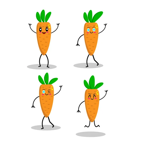 Carrot Cartoon Vegetables Set Joyful Emotions Isolated White Summer Harvest — Stock Vector