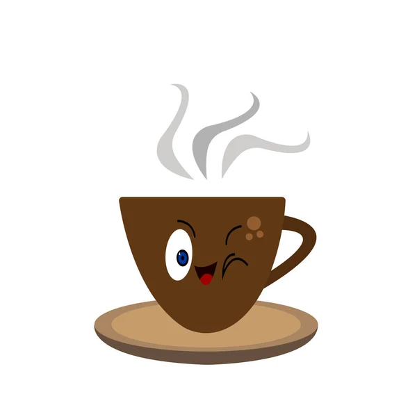 Kaffeetasse Auf Einer Untertasse Und Graue Dampf Cartoon Figur Niedlich — Stockvektor