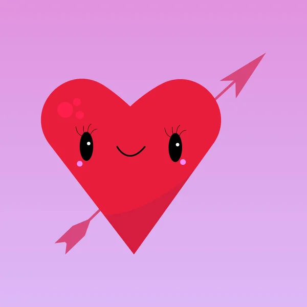 Corazón Rojo Perforado Por Una Flecha Lindo Personaje Dibujos Animados — Archivo Imágenes Vectoriales