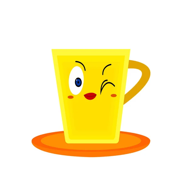 노란색 오렌지색 컵밝은 캐릭터 입술을 캐릭터가 디자인을 액세서리와 로고의 바람을 — 스톡 벡터