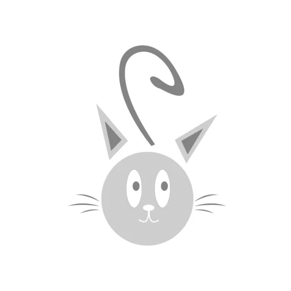 Logo Aranyos Szürke Cica Hegyes Fülekkel Lekerekített Farokkal Kerek Pofa — Stock Vector