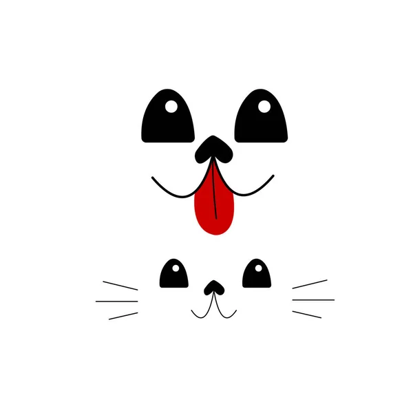 白地に猫と犬の目の口と鼻のオブジェクトかわいい笑顔のペット — ストックベクタ