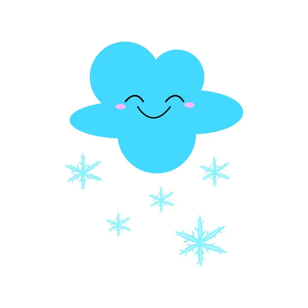 Bleu Moelleux Personnage Sourire Nuage Chute Flocons Neige Sur Fond — Image vectorielle