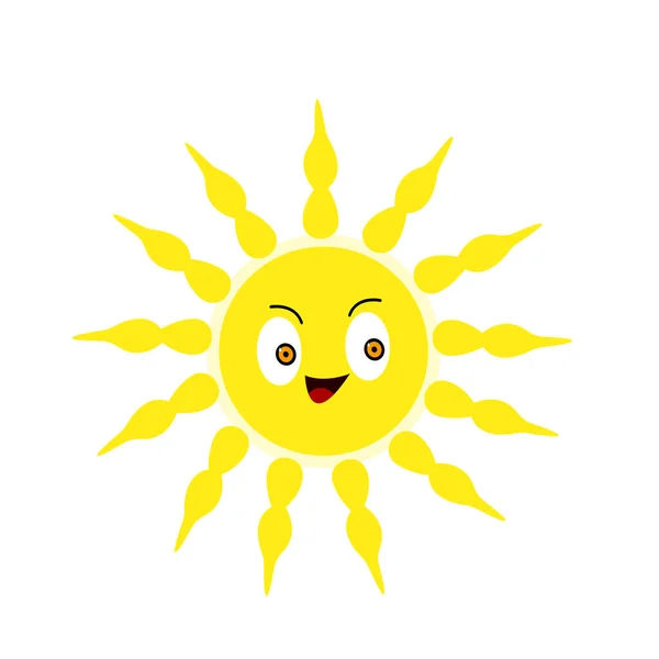 Κίτρινο Ήλιο Λαμπερά Λαμπερά Πορτοκαλί Μάτια Χαρακτήρας Κινουμένων Σχεδίων Χαμογελά — Διανυσματικό Αρχείο