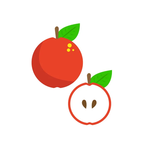 Vörös Alma Egészben Szeletelt Félig Egészséges Gyümölcs Termesztés Fák Élelmiszer — Stock Vector