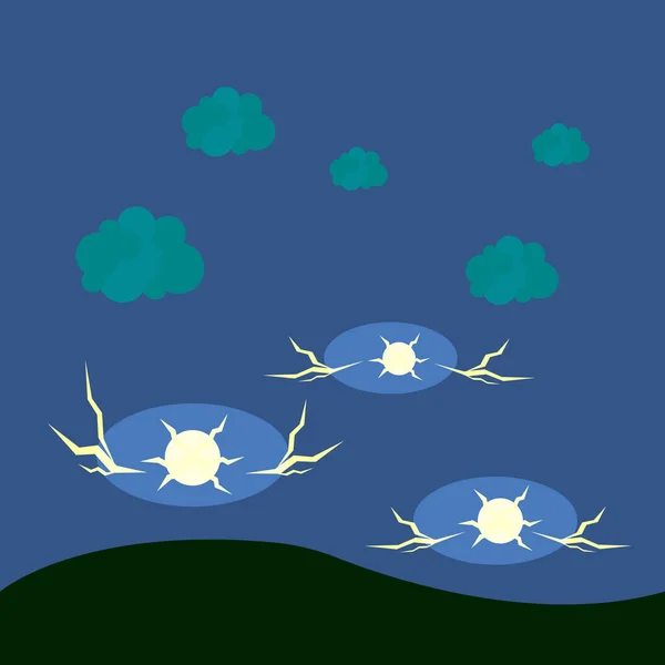 Boule Foudre Vole Dessus Champ Contre Ciel Sombre Concept Météo — Image vectorielle