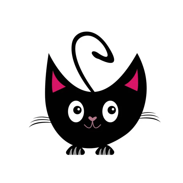 白い背景の動物と自然のコンセプトの上にかわいい笑顔と口ひげの遊び心のあるペットを持つ黒い子猫の肖像画 — ストックベクタ