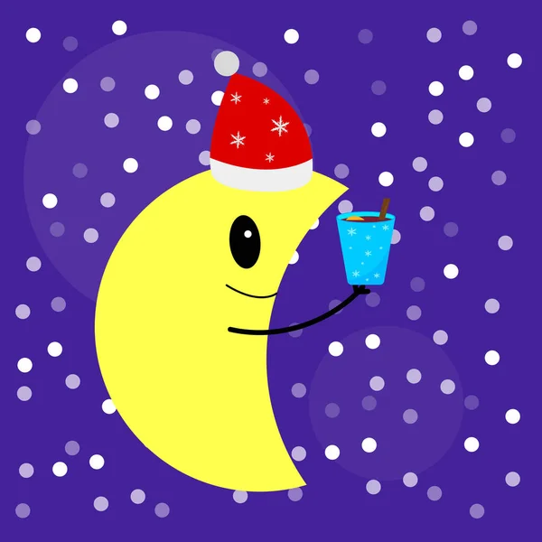 밤하늘을 배경으로 크리스마스와 컨셉트에 술잔을 모자를 캐릭터가 — 스톡 벡터