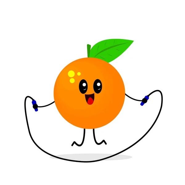 Personnage Dessin Animé Orange Saut Corde Mûr Fruits Tropicaux Frais — Image vectorielle