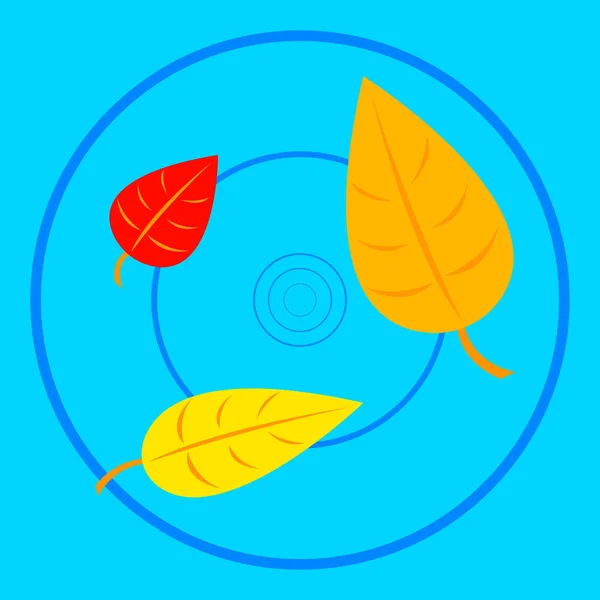 Цветные Осенние Листья Плавающие Фоне Круга Воде Концепция Золотого Сезона — стоковый вектор