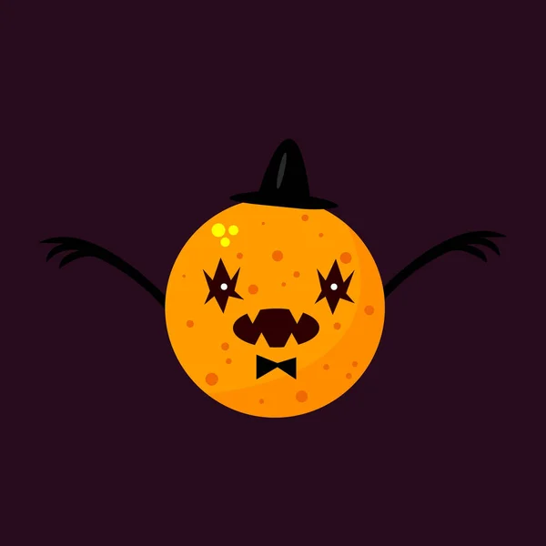 Monstre Orange Pour Halloween Personnage Dessin Animé Dans Chapeau Noir — Image vectorielle