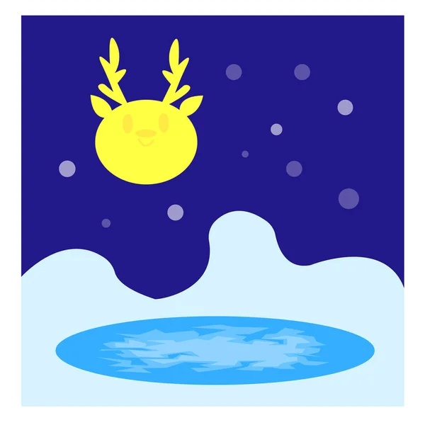 Zimní Večer Měsíc Svítí Tvaru Jelení Hlavy Sladkým Úsměvem Vše — Stockový vektor