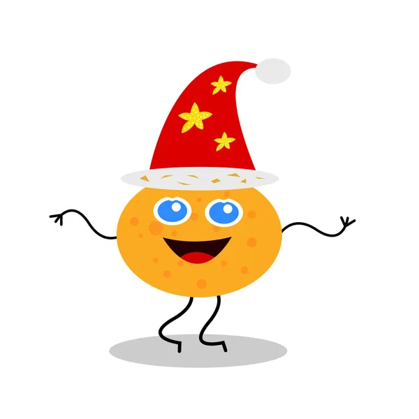 Bailando Mandarín Con Sombrero Santa Lindo Concepto Sonrisa Año Nuevo — Vector de stock