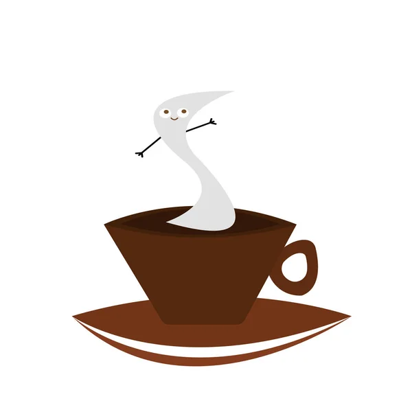 白い背景に人気のホットドリンクオブジェクトのコーヒーソーサーとスチームのコンセプトのカップ — ストックベクタ