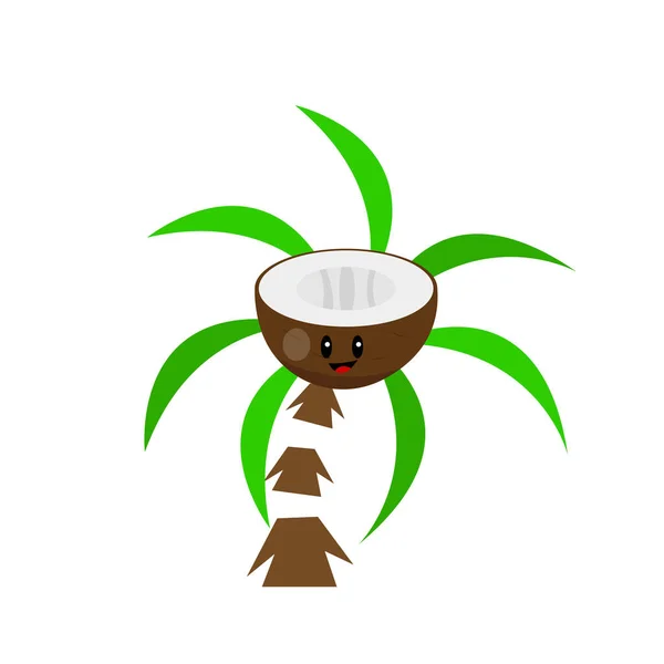 Coconut Lindo Personaje Dibujos Animados Concepto Palma Exótica Logotipo Comida — Vector de stock