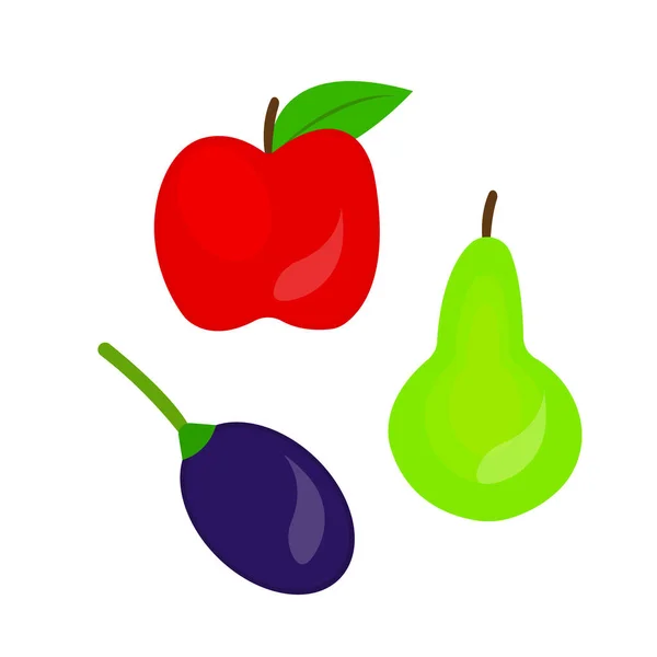 Conjunto Frutas Saludables Manzana Roja Pera Uvas Azules Alimentos Vitaminas — Vector de stock