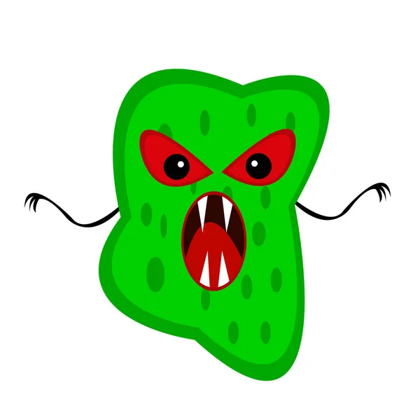Grüne Gespenst Mit Bösen Roten Augen Zeichentrickfigur Mit Scharfen Zähnen — Stockvektor