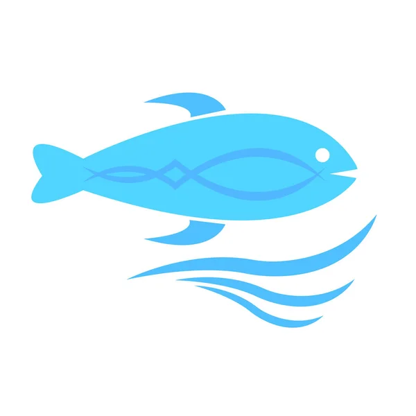 Blauer Fisch Mit Künstlerischem Muster Und Wellen Objekt Auf Weißem — Stockvektor