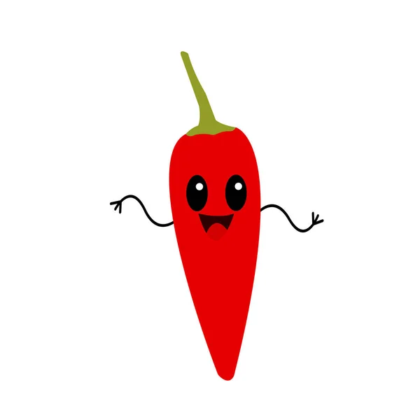 Pimenta Vermelha Personagem Desenho Animado Vegetal Com Olhos Brilhantes Pretos —  Vetores de Stock