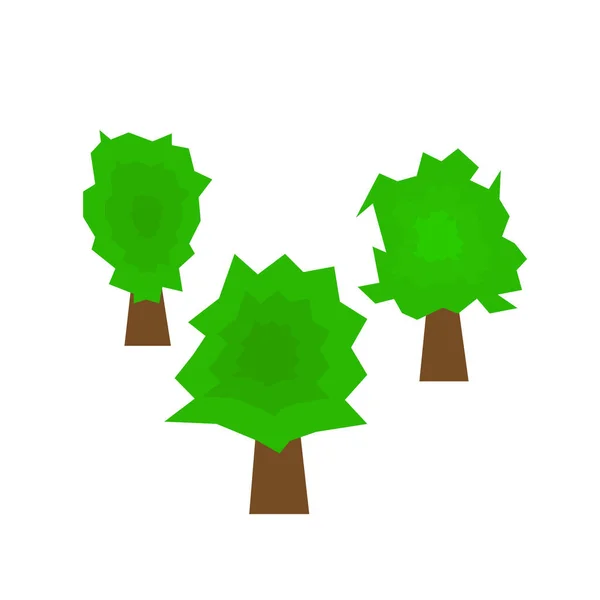 Conjunto Árboles Con Copas Verdes Diferentes Patrones Plantas Forestales Brillantes — Vector de stock