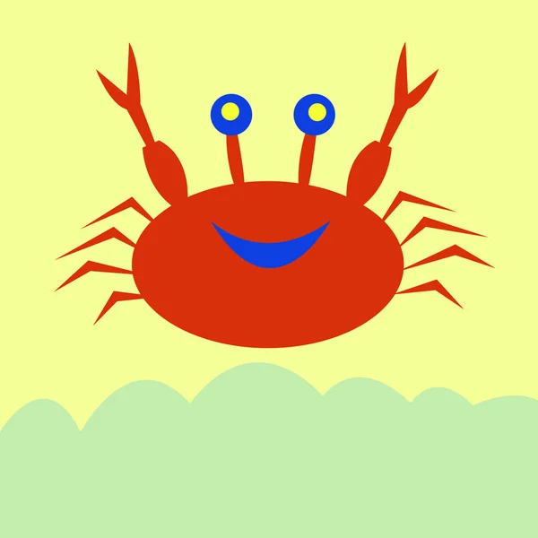 Crab Vesel Țărmul Nisipos Conceptul Creaturi Mare Desene Animate Drăguț — Vector de stoc