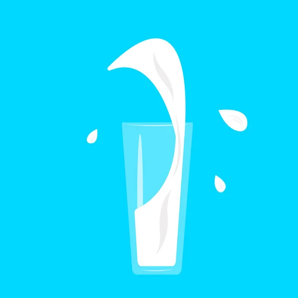 Ποτήρι Γάλα Υψηλό Παφλασμό Και Ιπτάμενες Σταγόνες Μπλε Φόντο Δημοφιλές — Διανυσματικό Αρχείο